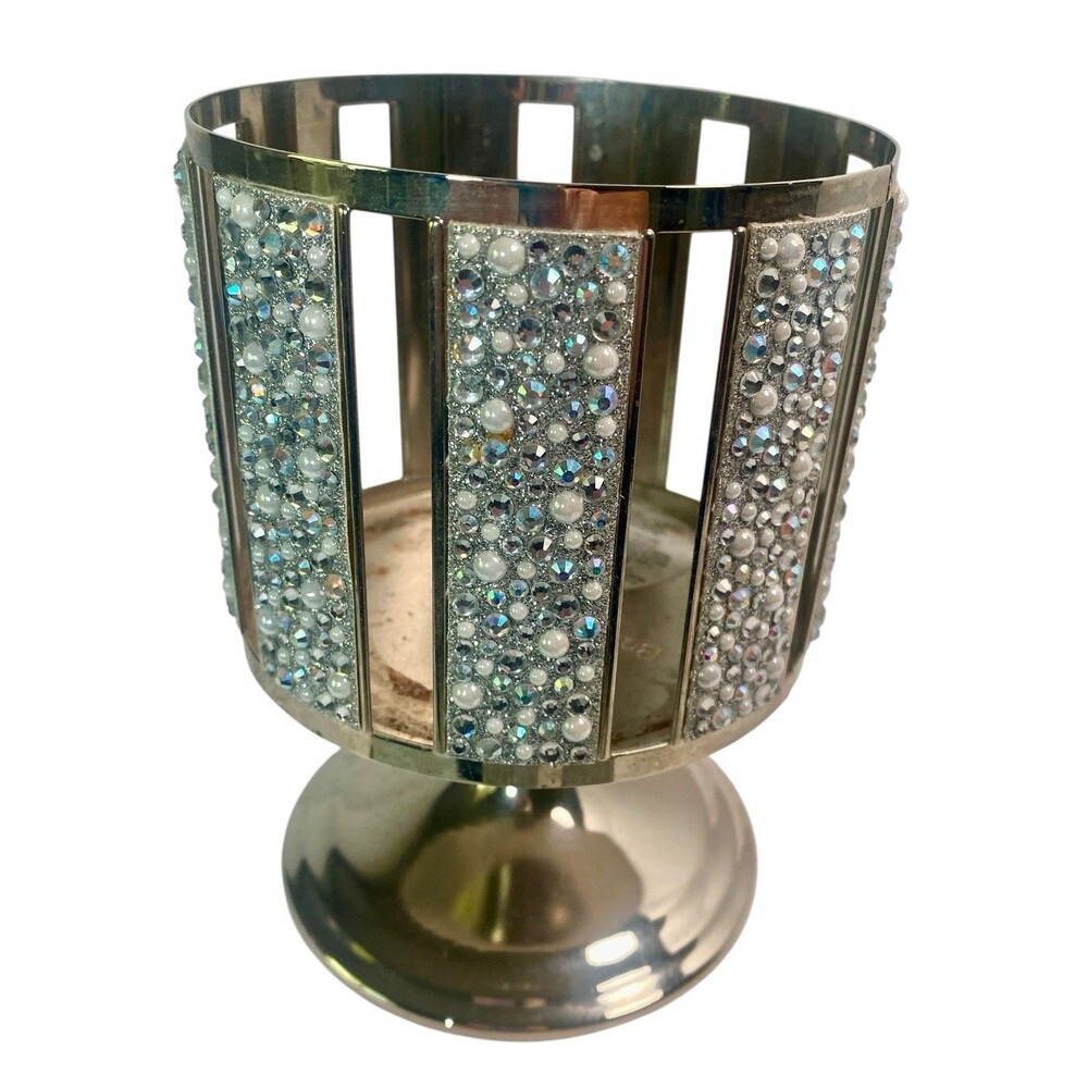 2 Bath & Body Works Tossed Gems Soap Holder Silver and 3 Wick Candle Holder - Picture 3 of 12